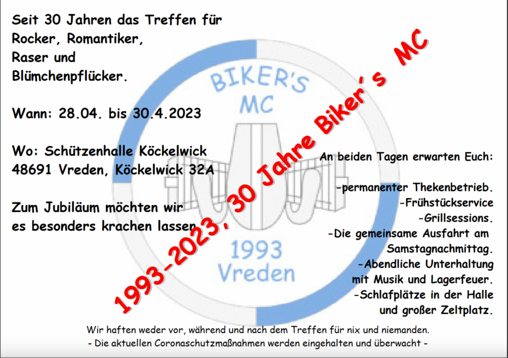 1993 – 2023 30 Jahre Biker`s MC – Bikers-MC